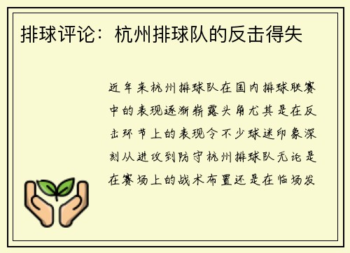 排球评论：杭州排球队的反击得失