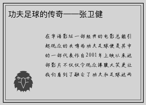 功夫足球的传奇——张卫健
