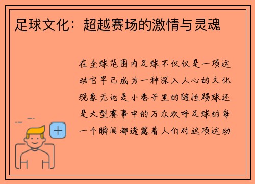 足球文化：超越赛场的激情与灵魂