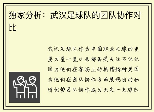 独家分析：武汉足球队的团队协作对比