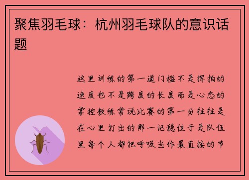 聚焦羽毛球：杭州羽毛球队的意识话题