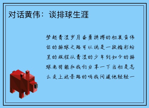 对话黄伟：谈排球生涯